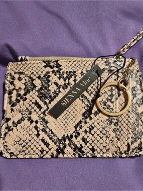 Sienna Mae Snake-Print Lennon Vegan Leather Card Wallet in Black & Tan